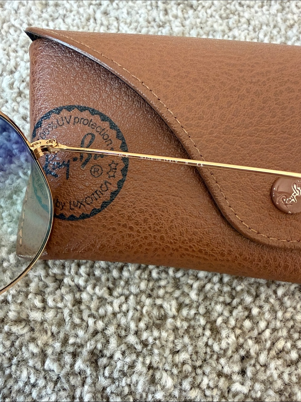 Ray-Ban Gold Frame Sunglasses with Blue Gradient Lenses - Picture 3 of 5